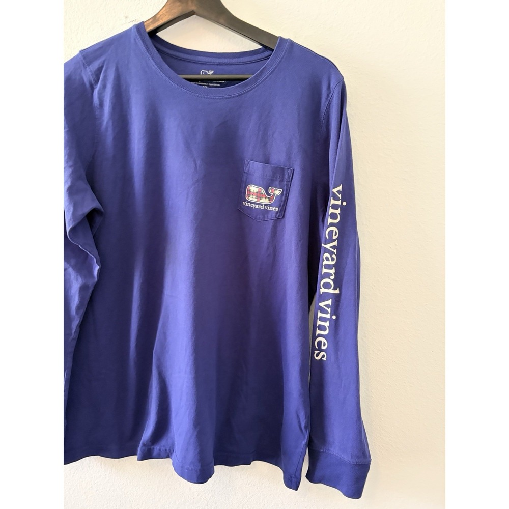 Vineyard Vines Long Sleeve Pocket T-Shirt Mens XL Blue Plaid Whale Logo Top